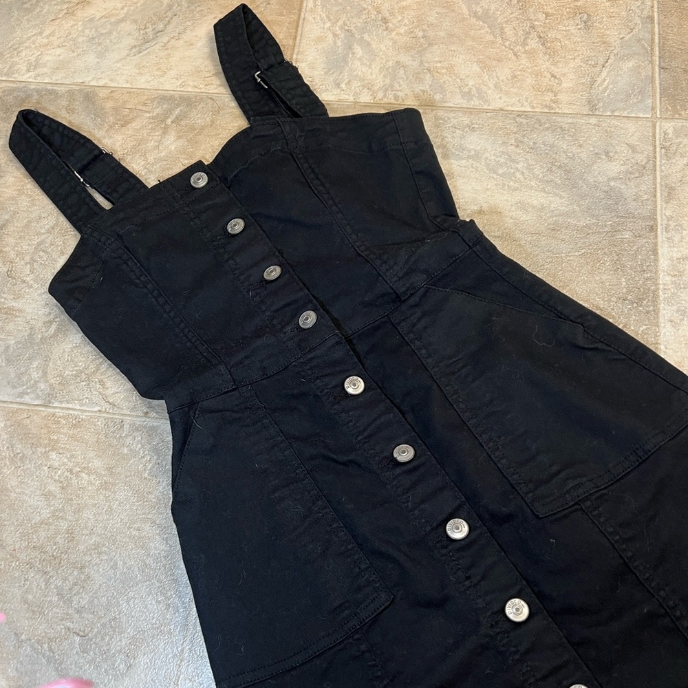 H&M Divided Black Denim Button-Front Mini Dress - Picture 2 of 7